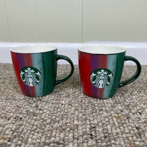 Starbucks Christmas Holiday Sage Green 12 Ounce Paint Strip Coffee Tea Mug Set